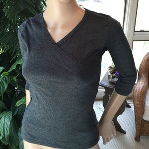 Michael Stars 3/4 sleeve shimmer dark blue crossover tee